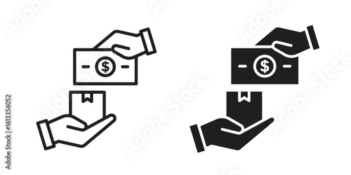 Cash on delivery icon vector in thin line and flat style with editable stroke