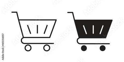 Cart icon vector in thin line and flat style with editable stroke