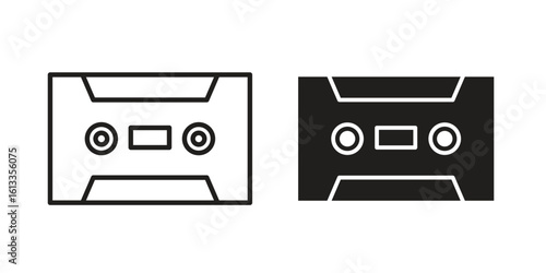 Cassette tape icon vector in thin line and flat style with editable stroke