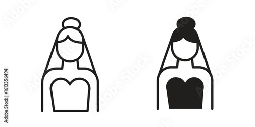 Bride icon vector in thin line and flat style with editable stroke