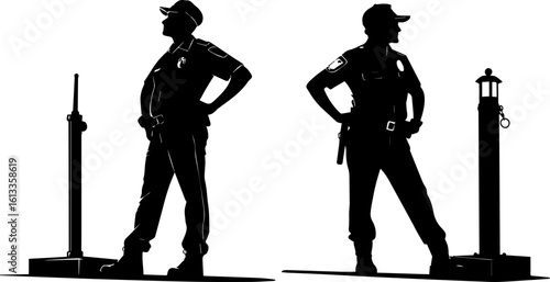 Security Guards Silhouettes with Bollards - Professional Protection & Control
