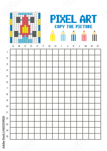 Copy the picture grid drawing worksheet for kids. Pixel art race car