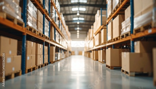 Wallpaper Mural Logistics company warehouse with boxes, interior view warehouse Torontodigital.ca