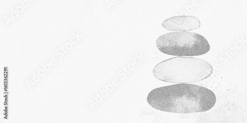 Circles are stacked on top of each other. Classic stipple graphic with noisy halftone shading, photocopy paper texture and threshold lines.