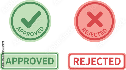 Green checkmark approved and red cross rejected symbols with text labels