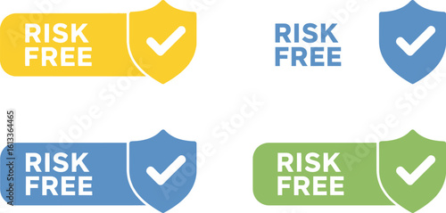 Collection of modern risk free badges with checkmarks and shields