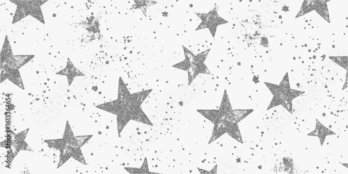 Starry night sky with a lot of stars. Textured sketch with threshold filter, monochrome halftone dots, noisy grunge grain.