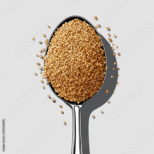 Amaranth seeds spilling from a spoon on grey background  