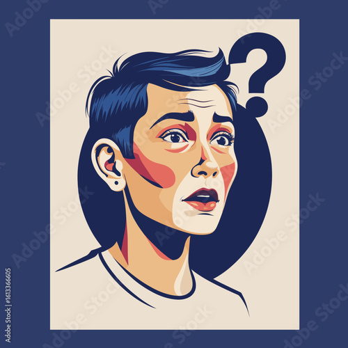 Woman looking confused with a questioning expression and short hair  