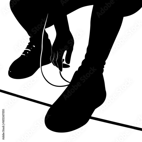 Person tying shoelaces in silhouette vector illustration