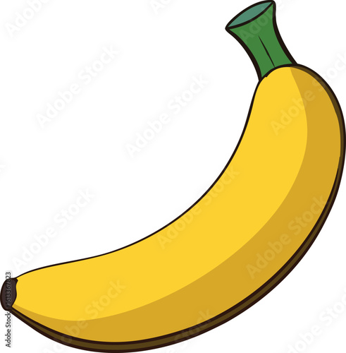 bright yellow flat banana with green stem vector illustration eps