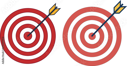 Red white bullseye with yellow fletched arrow target dart