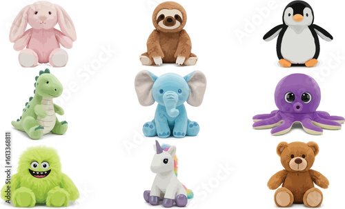 Plush animals collection cute stuffed toys bunny sloth elephant dinosaur penguin octopus teddy