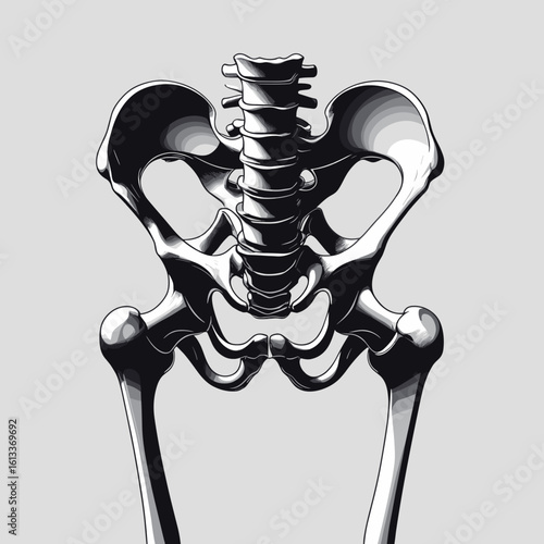 Human skeletal pelvis illustration in anatomical view  
