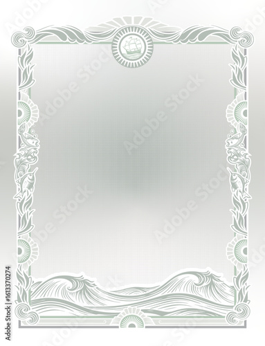 a beautiful sea frame with a protective wave background for a certificate or diploma of a regatta, etc