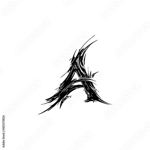 Edgy and sharp vector logo of the letter A with aggressive thorn-like elements, symbolizing power, rebellion, and extreme aesthetics.

