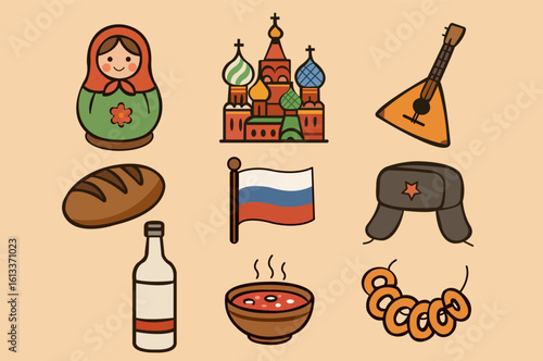 Traditional Russian Culture Icons Set