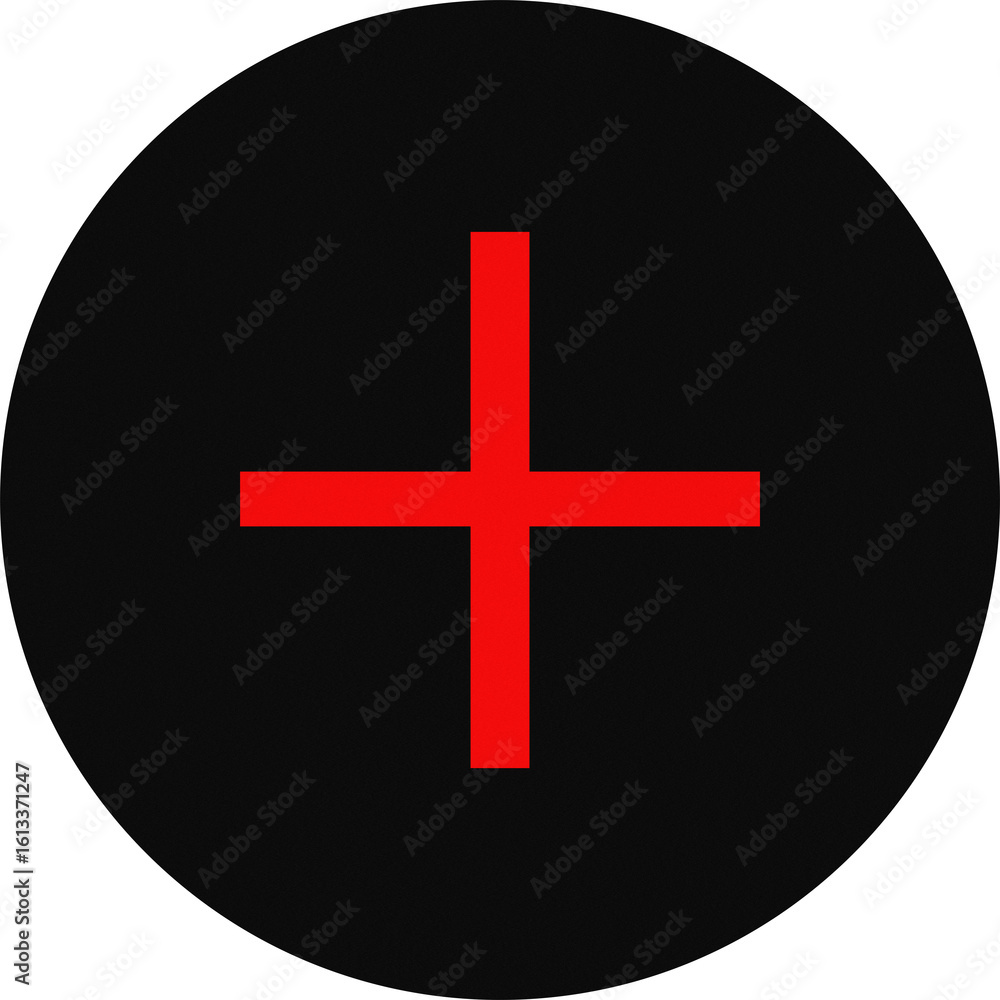 Obraz premium Red plus symbol inside black circle isolated on transparent background