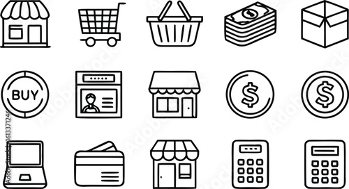 Shopping commerce icons set store cart