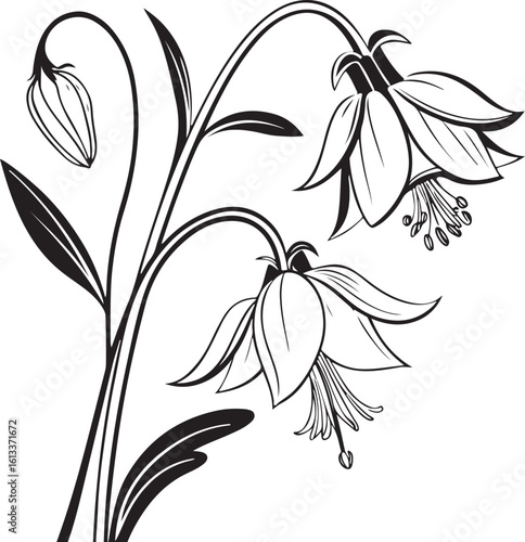 Whimsical columbine flower silhouette with delicate petals isolated on transparent background