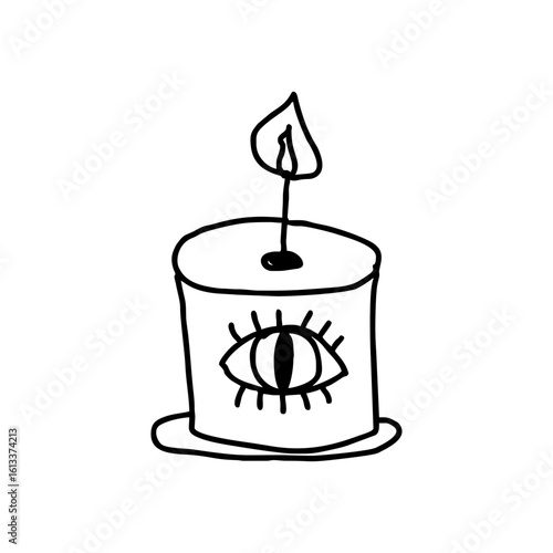 Hand drawn mystical candle with all-seeing eye symbol in black witchcore occult aesthetic style. Perfect for Halloween decor, astrology posts, or dark academia illustrations on transparent background.