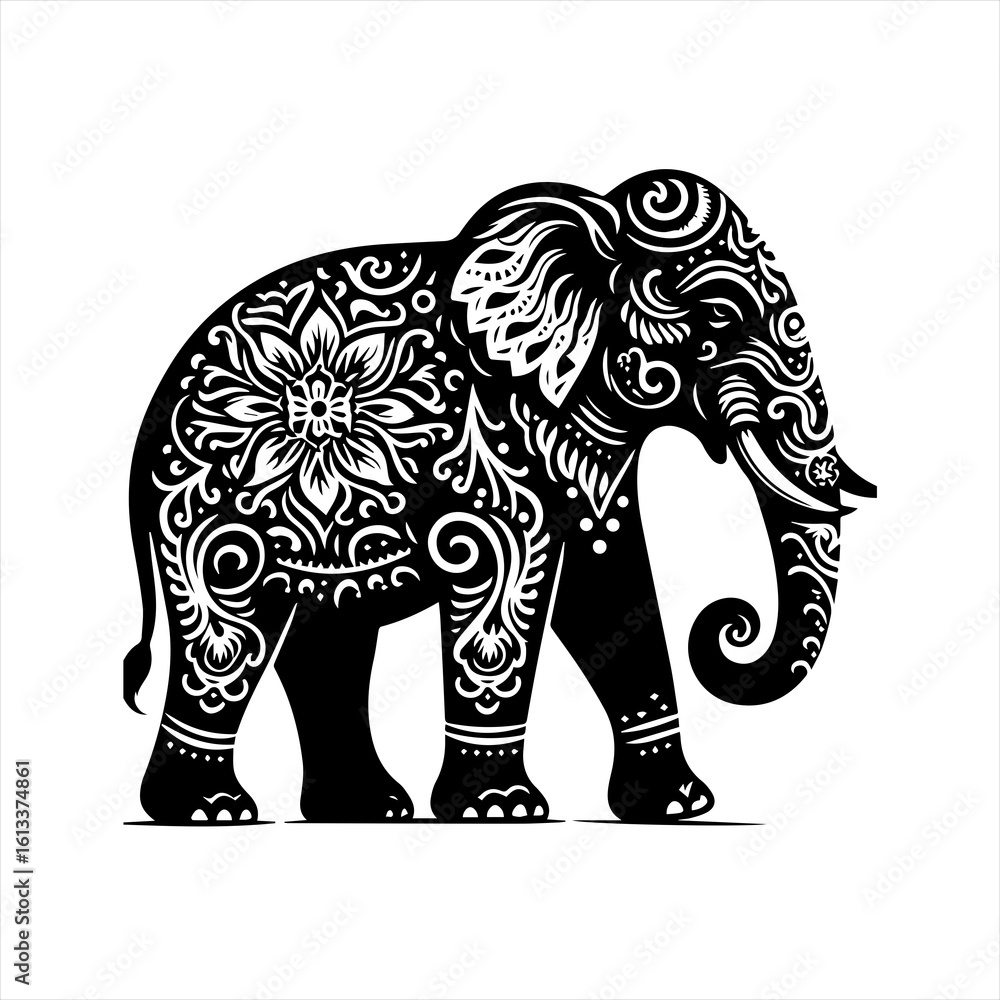 Fototapeta premium Elephant with tribal patterns