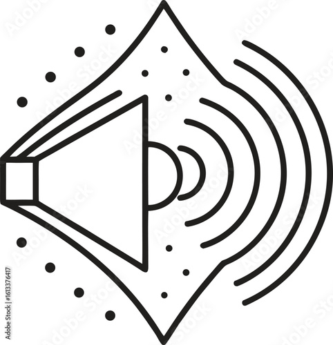 Black outline speaker icon with sound waves and dots audio music