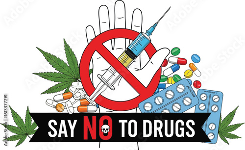Say no to drugs illustration concept for drug awareness campaign and prevention education design