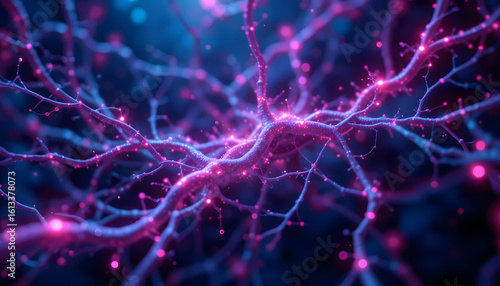 Pink and Purple Neural Data Streams in Futuristic Network Visualization