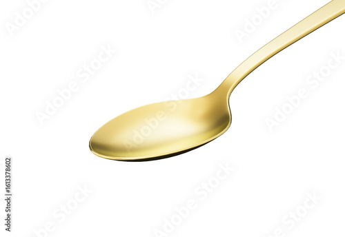 A close-up of a golden spoon with a smooth, polished surface, perfect for dining. 3d illustration