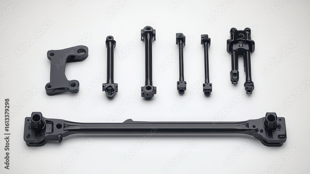 Obraz premium High-Quality Black Industrial Parts and Components on White Surface