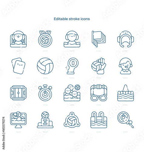 Water Polo Team stroke icon. Water Polo Team line icon set. editable stroke icon pack