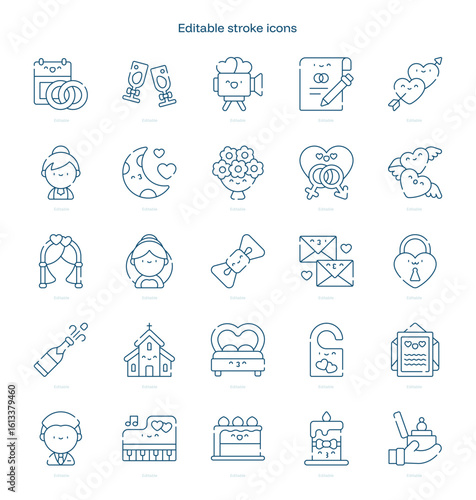 Wedding stroke icon. Wedding line icon set. editable stroke icon pack