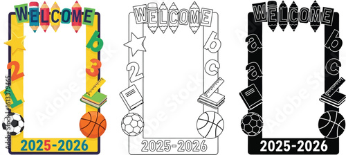 Welcome back to school photo booth frame prop template for classroom decorations and parties