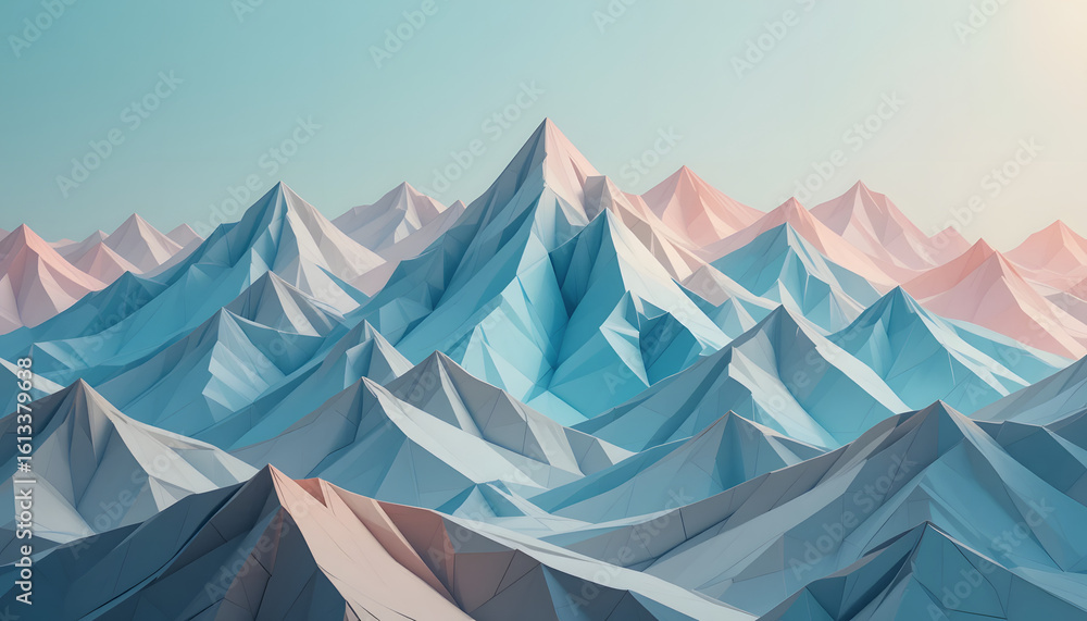 Low‑Poly Ice Mountain Range in Pastel Blue and Pink Gradient Low‑Poly Ice Mountain Range in Pastel Blue and Pink Gradient