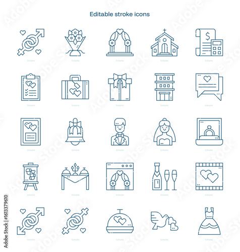 Wedding stroke icon. Wedding line icon set. editable stroke icon pack