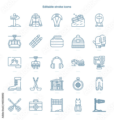 Winter sports stroke icon. Winter sports line icon set. editable stroke icon pack