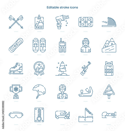 Winter sports stroke icon. Winter sports line icon set. editable stroke icon pack