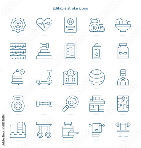 Workout App stroke icon. Workout App line icon set. editable stroke icon pack