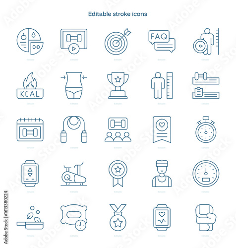 Workout App stroke icon. Workout App line icon set. editable stroke icon pack