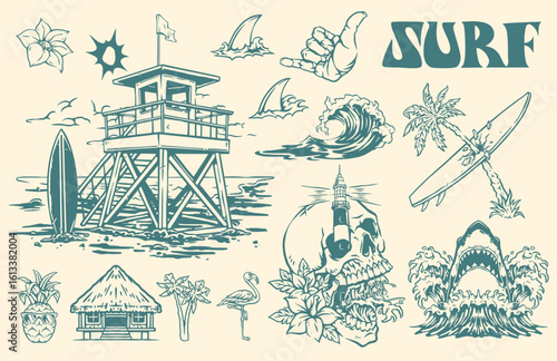 Surf art with beach themes and activities