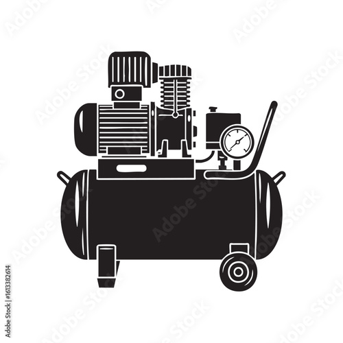 Black air compressor with gauge and handle industrial equipment