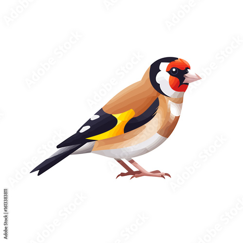 Colorful Goldfinch Bird Illustration, Nature Art, Digital Design, Vibrant Environment, Close-up View
