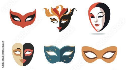 Opera mask vector graphic on white background, traditional theatrical face mask illustration, dramatic cultural symbol with elegant design, minimal and artistic representation of performance art