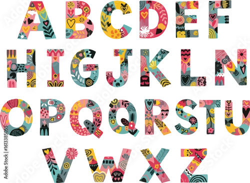 Decorative floral alphabet letters vector illustration for kids education and design use