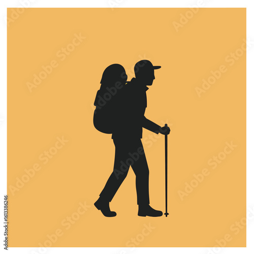 Adventurous Silhouette: A solitary hiker traverses an expansive landscape. Embarking on a journey of exploration, symbolizing resilience, and the quest for self-discovery.