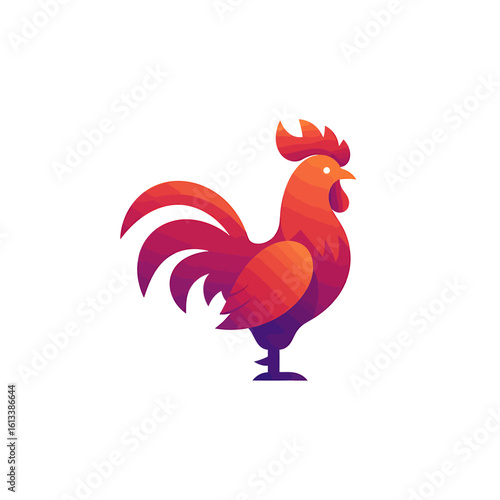 Vibrant Rooster Illustration: A striking vector illustration of a rooster, rendered in a vibrant gradient color palette. Perfect for designs that celebrate farm life and natural themes.