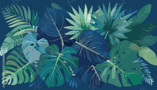 abundance of tropical greenery leaves Background Illustration vector printed