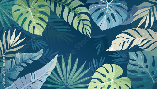 abundance of tropical greenery leaves Background Illustration vector printed