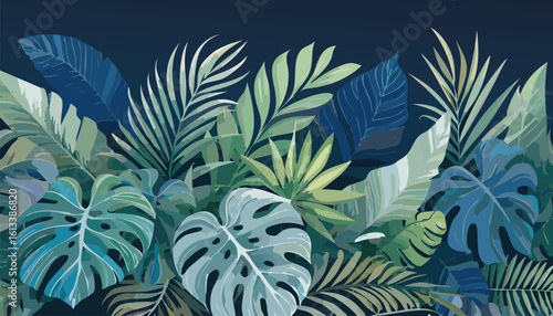 abundance of tropical greenery leaves Background Illustration vector printed